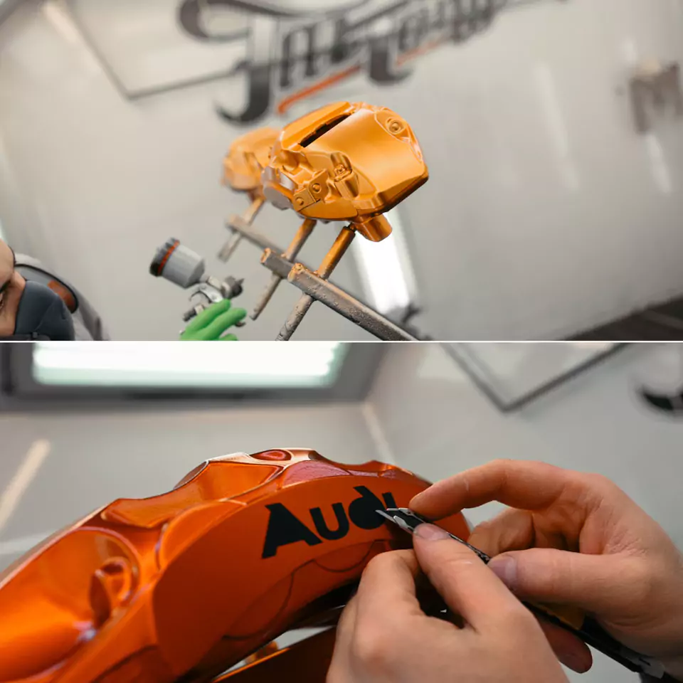 Месяц работы над новым Audi Q8, который 2 года простоял в Дубае! Оклейка в цветной полиуретан с проемами, окрас дисков и фирменный шиномонтаж, окрас суппортов в candy с лого, антихром, детейлинг